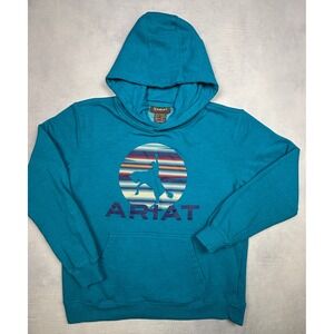 Ariat Boys In Motion Hood Turquoise Blue Bronco Graphic Hoodie 10046479 L 14-16